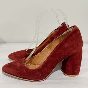 FRANK AND OAK Suede Block Heel Pumps Work Career Size 8.5